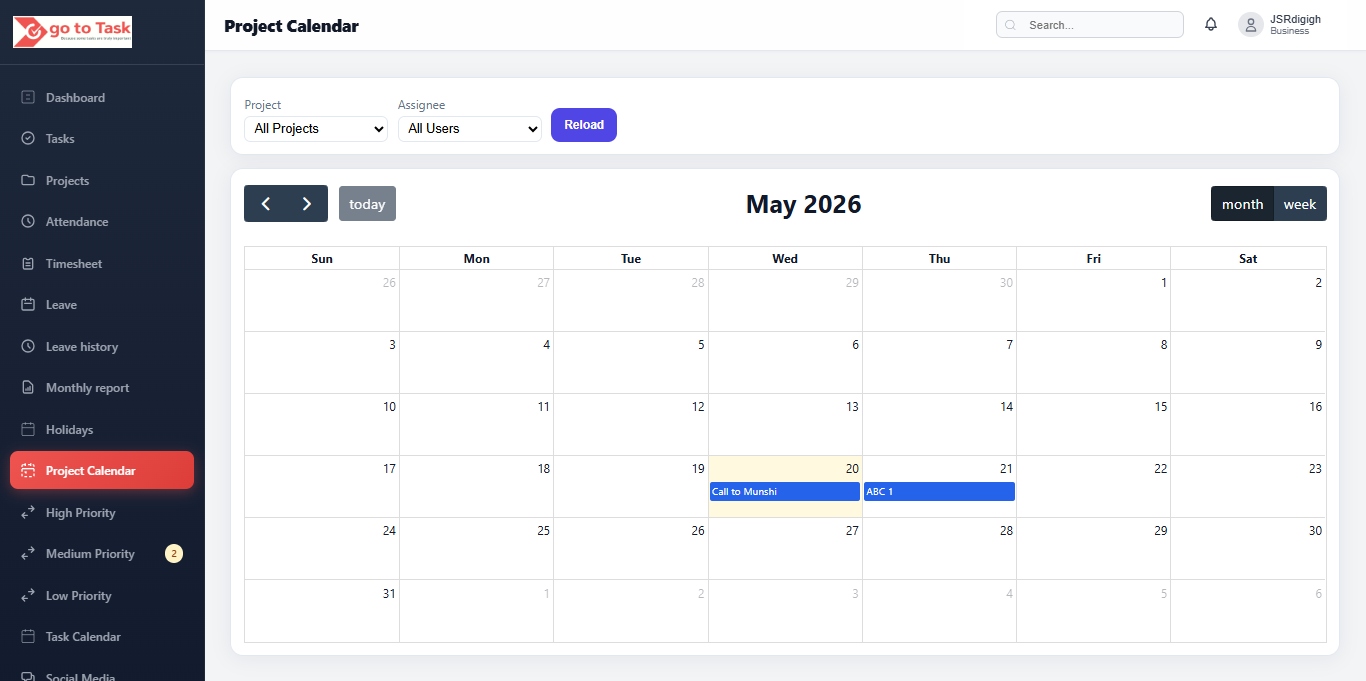 GoToTask calendar planner and schedule overview