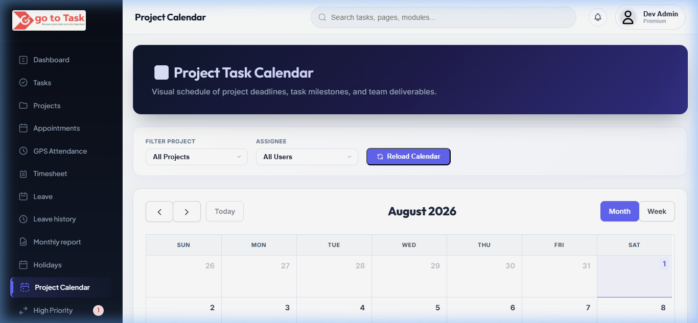 GoToTask calendar planner and schedule overview