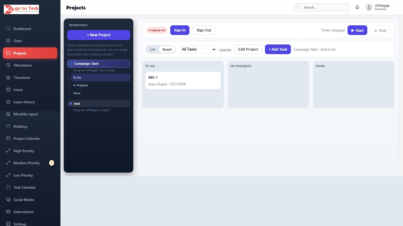 GoToTask multi-level project management board