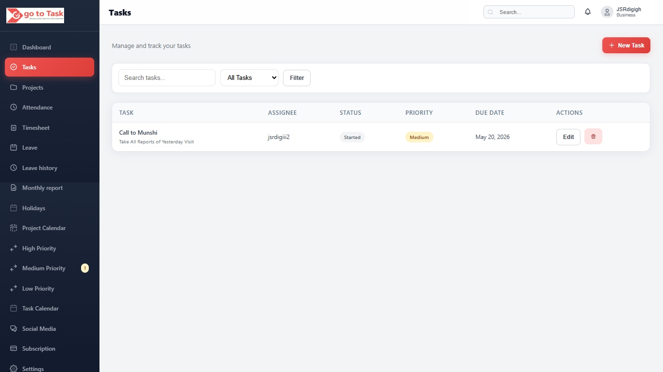 GoToTask task addition and task list management interface